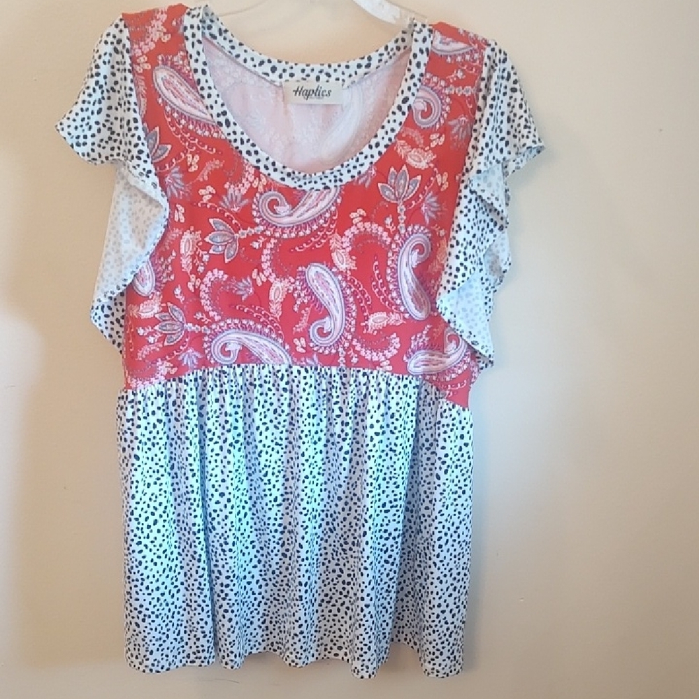 Haptics by Holly Harper Pink Paisley Top with Black Dot Trim
